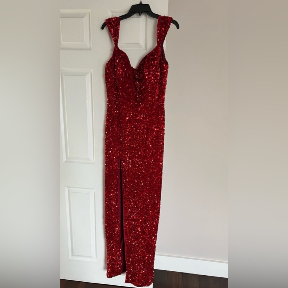 Portia and Scarlett Red Sequin Prom Dress
